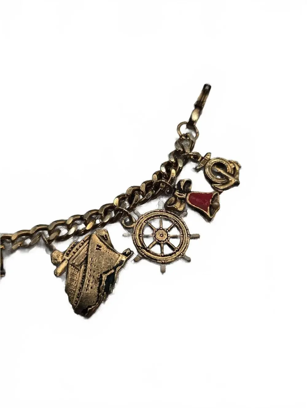 Vintage Nautical Charm Bracelet with Compass and Maritime Pendants